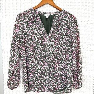 J Crew Floral V Neck Button Down Blouse